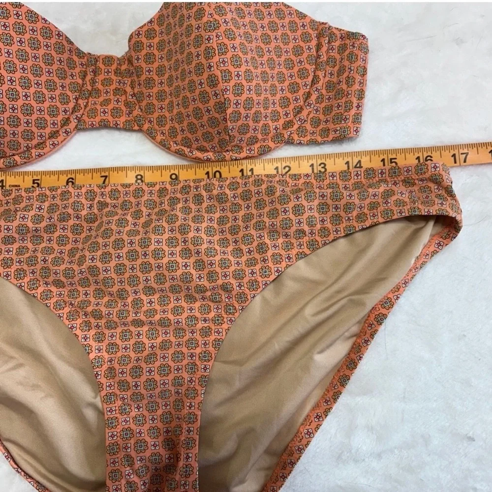 J.Crew Bikini Swimsuit Set 34C L Large Orange Medallion Geometric Boho Underwire